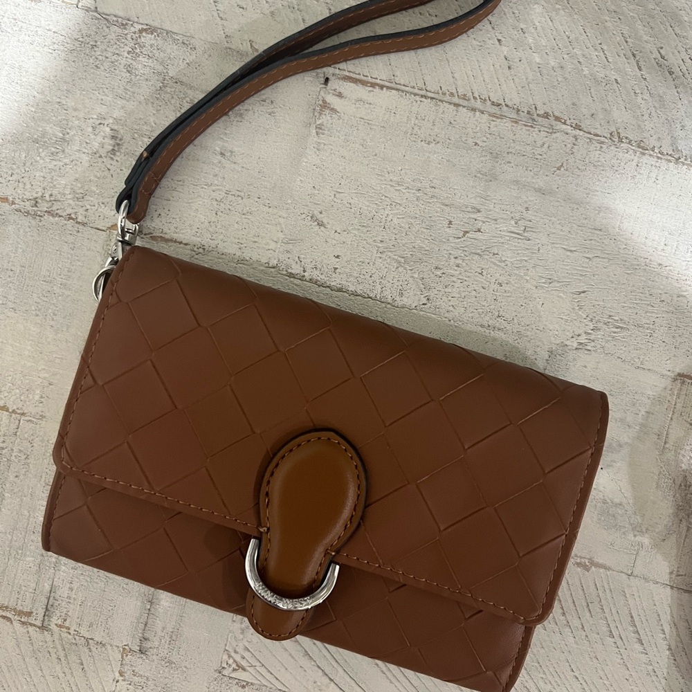 Brown Woven Leather Wristlet